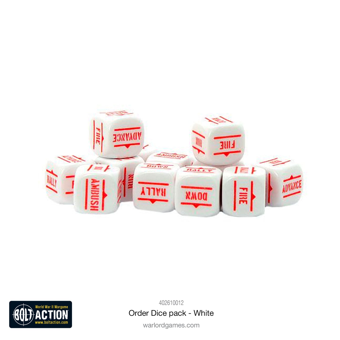 Bolt Action Orders Dice x12 - White - New