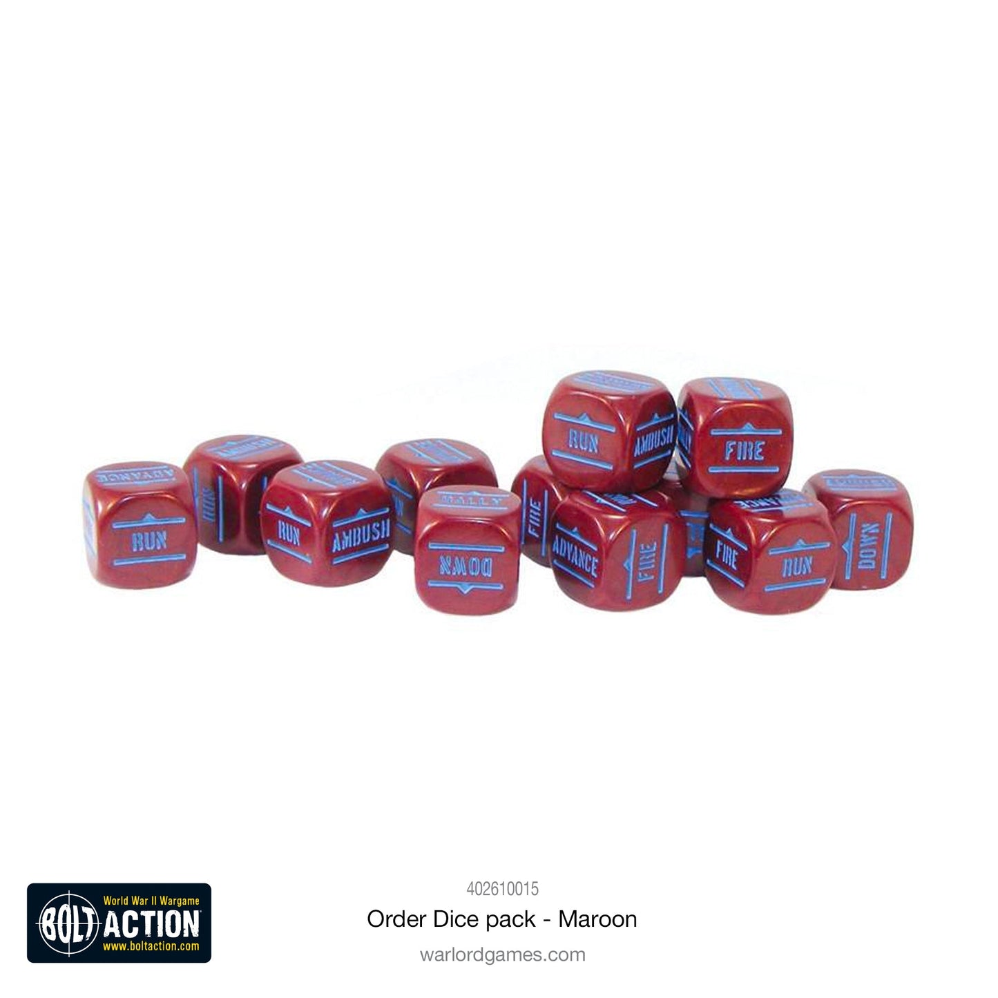 Bolt Action Orders Dice x12 - Maroon - New