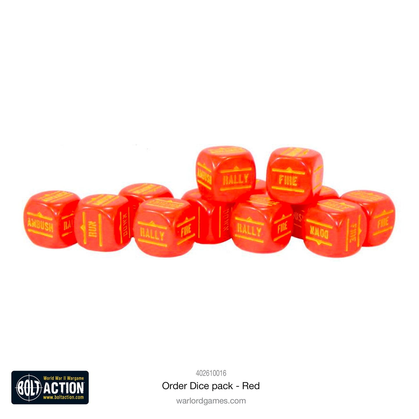 Bolt Action Orders Dice x12 - Red - New