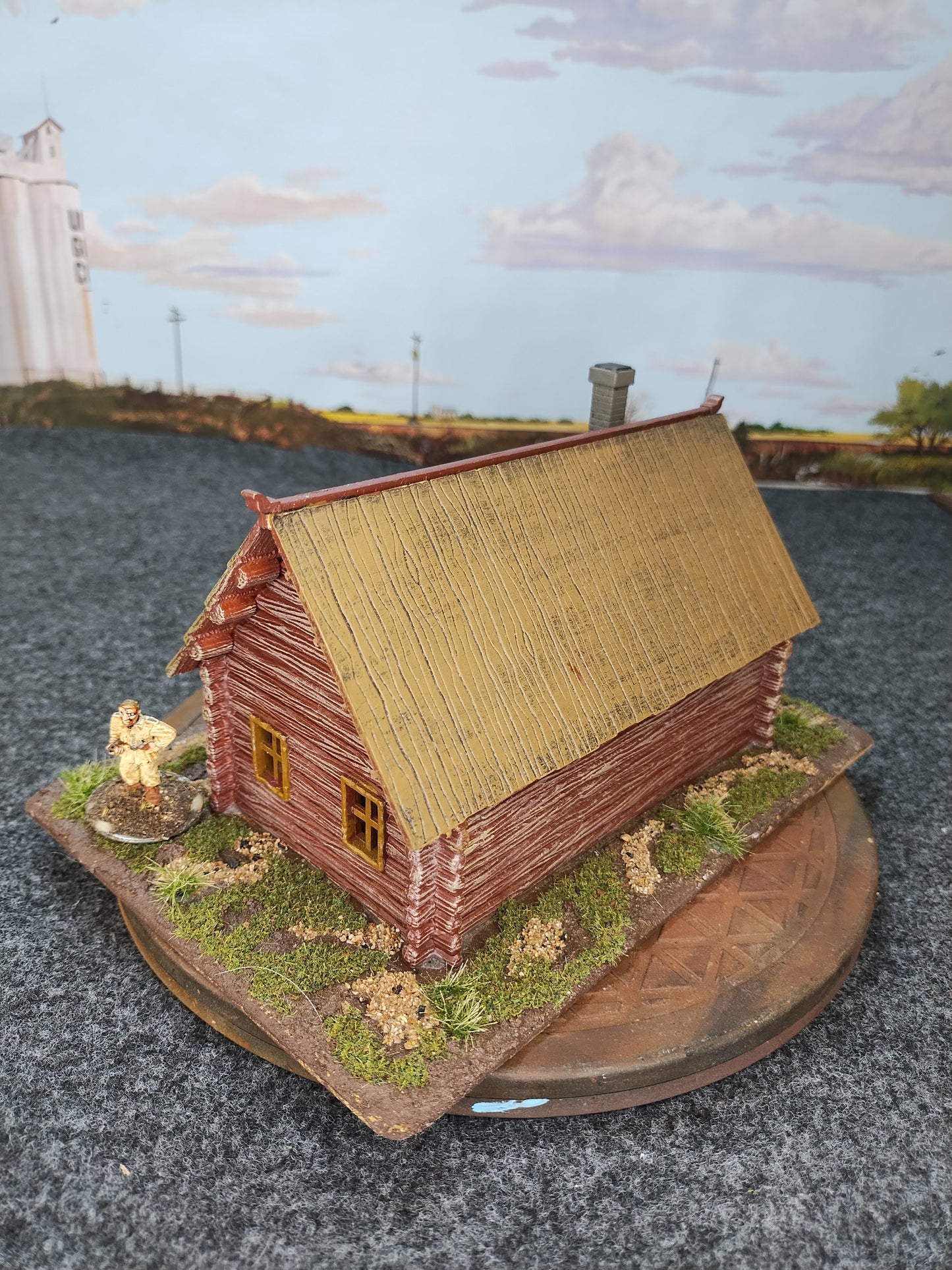 Log Cabin with wood Roof - 28mm/Painted