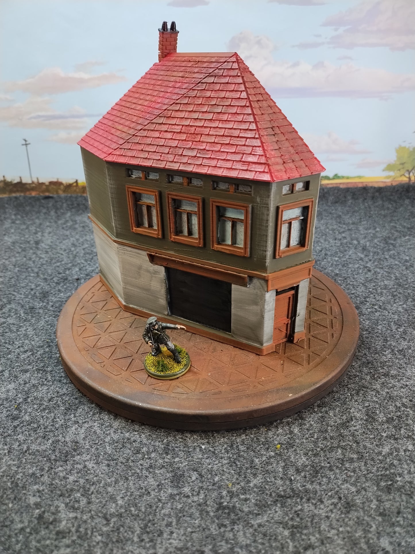 Normandy Town Shop Corner Brown/Red - 28mm/Painted