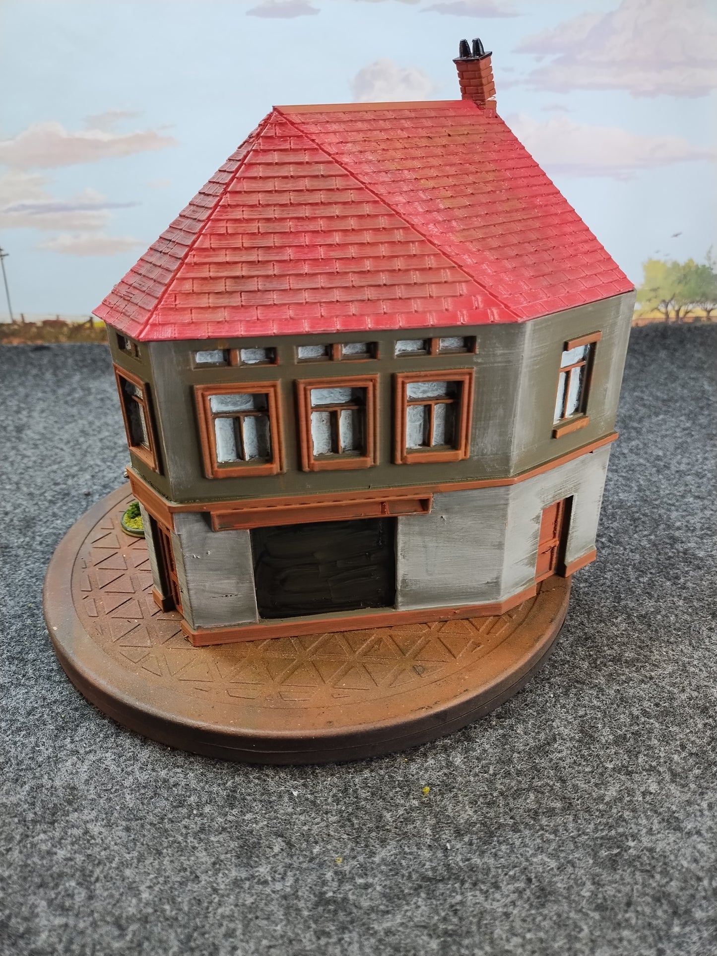 Normandy Town Shop Corner Brown/Red - 28mm/Painted