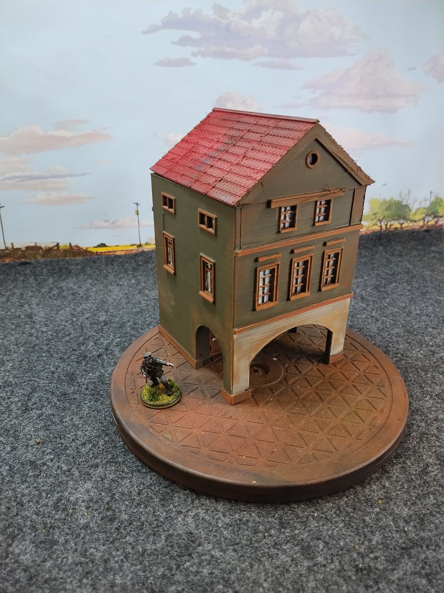 European Town Shop Green 2 Story- 28mm/Painted