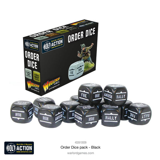 Bolt Action Orders Dice x12 - Black - New