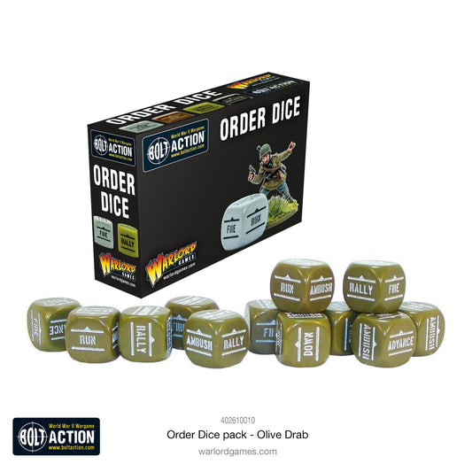 Bolt Action Orders Dice x12 - Green - New