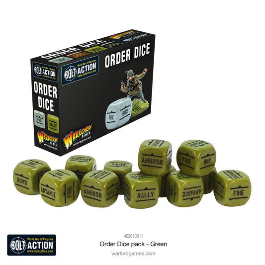 Bolt Action Orders Dice x12 - Olive Drab - New