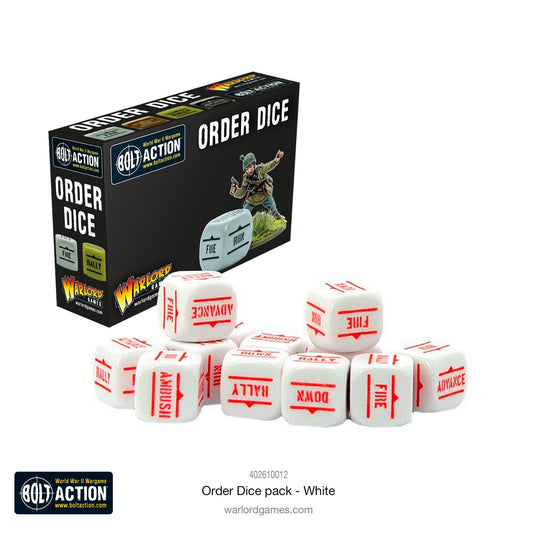 Bolt Action Orders Dice x12 - White - New