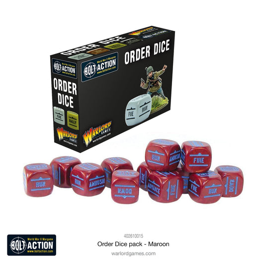 Bolt Action Orders Dice x12 - Maroon - New