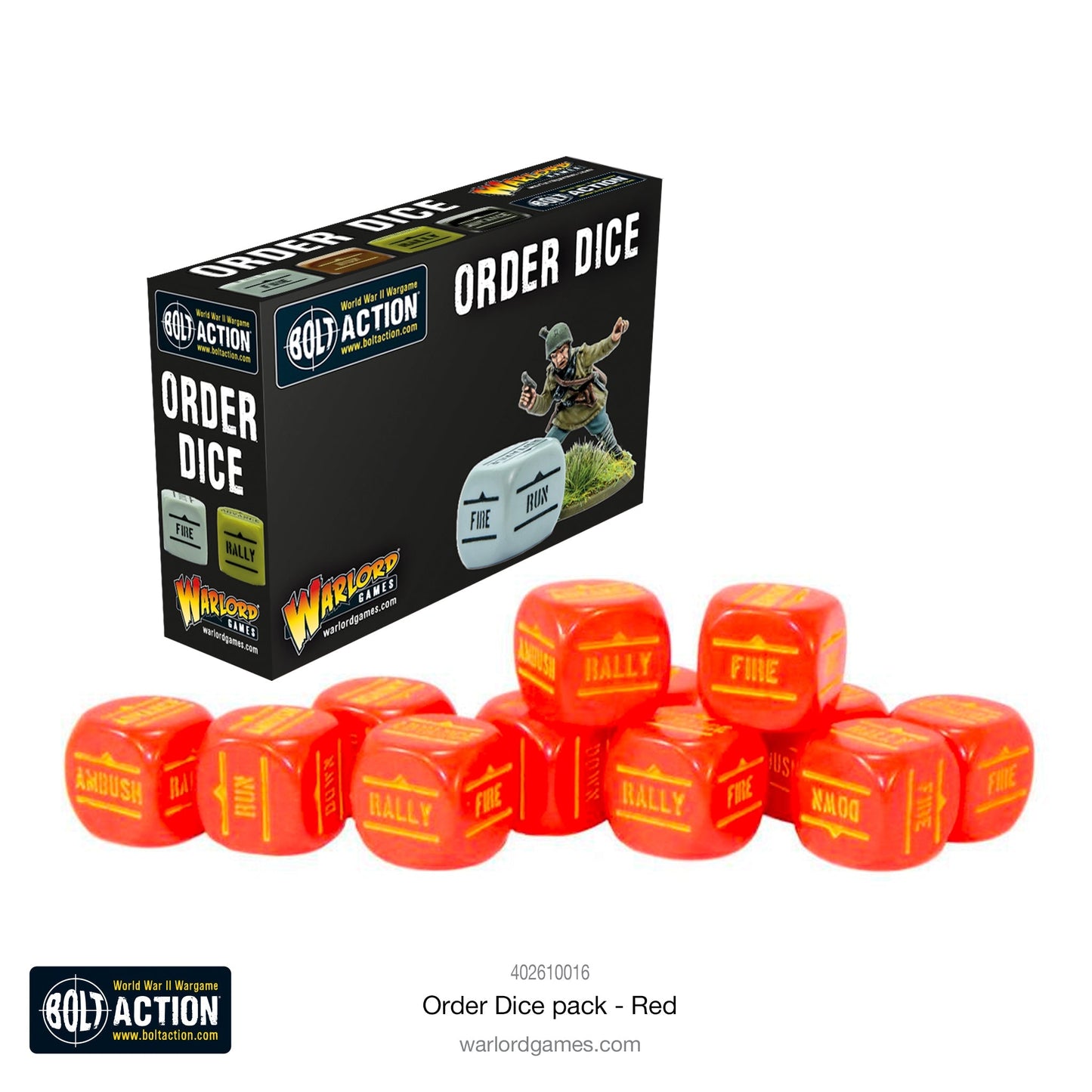 Bolt Action Orders Dice x12 - Red - New