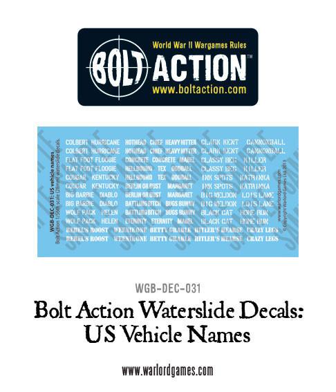 US vehicle names decals - Bolt Action Decal